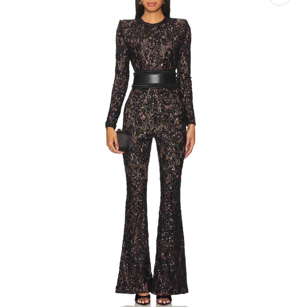 Nadine Merabi Black Sequin Jumpsuit